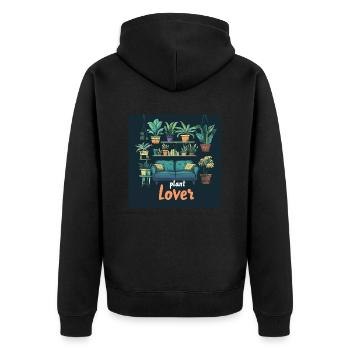 Plant lover living room - Unisex Premium Organic Zip Hoodie - black - Back - Nico (187cm)
