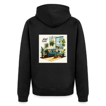 Plant lover living room - Unisex Premium Organic Zip Hoodie - black - Back - Nico (187cm)