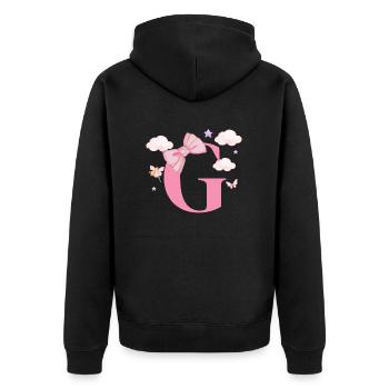 Buchstabe g rosa Wolken - Unisex Premium Bio Zip Hoodie - Schwarz - Hinten - Nico (187cm)