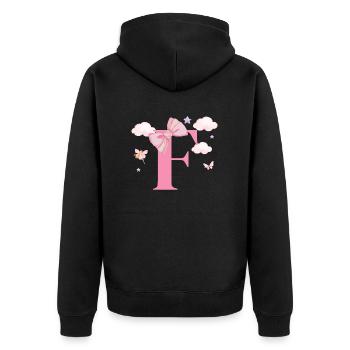 Buchstabe f rosa Wolken - Unisex Premium Bio Zip Hoodie - Schwarz - Hinten - Nico (187cm)