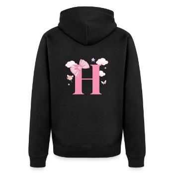 Buchstabe h rosa Wolken - Unisex Premium Bio Zip Hoodie - Schwarz - Hinten - Nico (187cm)