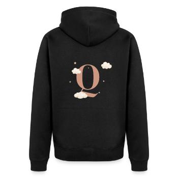 Letter Q Clouds Stars - Unisex Premium Organic Zip Hoodie - black - Back - Nico (187cm)