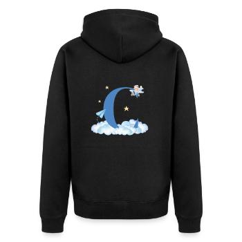Buchstabe c blaue Wolken Flugzeug Kind - Unisex Premium Bio Zip Hoodie - Schwarz - Hinten - Nico (187cm)