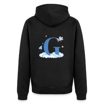 Buchstabe G Blaue Wolken Flugzeug Kind - Unisex Premium Bio Zip Hoodie - Schwarz - Hinten - Nico (187cm)