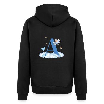 Brief an Blue Clouds Flugzeug Kind - Unisex Premium Bio Zip Hoodie - Schwarz - Hinten - Nico (187cm)
