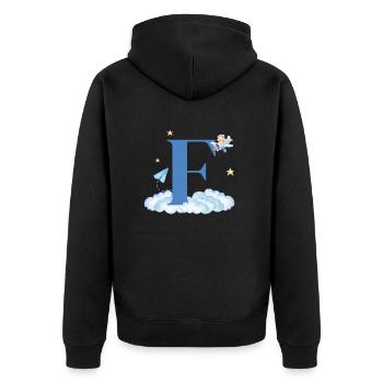 Buchstabe f blaue Wolken Flugzeug Kind - Unisex Premium Bio Zip Hoodie - Schwarz - Hinten - Nico (187cm)