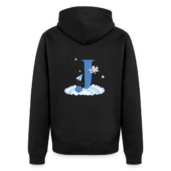 Buchstabe j Blaue Wolken Flugzeug Kind - Unisex Premium Bio Zip Hoodie - Schwarz - Hinten - Nico (187cm)