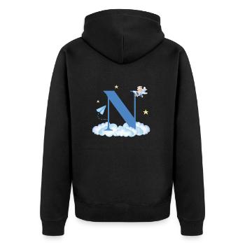 Buchstabe n Blaue Wolken Flugzeug Kind - Unisex Premium Bio Zip Hoodie - Schwarz - Hinten - Nico (187cm)
