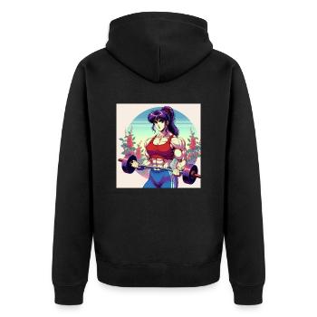 RetroFit – Die 90er Power-Women - Unisex Premium Bio Zip Hoodie - Schwarz - Hinten - Nico (187cm)
