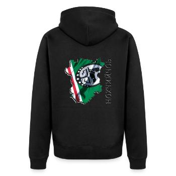 (RU) Tschetschenien Flagge in eigener Landkarte CE - Unisex Premium Bio Zip Hoodie - Schwarz - Hinten - Nico (187cm)
