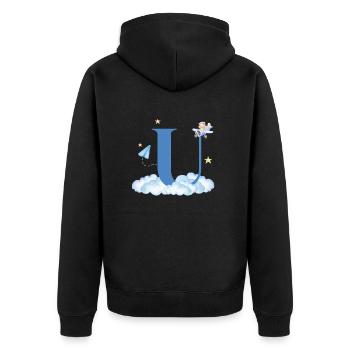 Buchstabe u Blaue Wolken Flugzeug Kind - Unisex Premium Bio Zip Hoodie - Schwarz - Hinten - Nico (187cm)