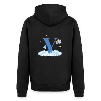 Buchstabe Y Blaue Wolken Flugzeug Kind - Unisex Premium Bio Zip Hoodie - Schwarz - Hinten - Nico (187cm)