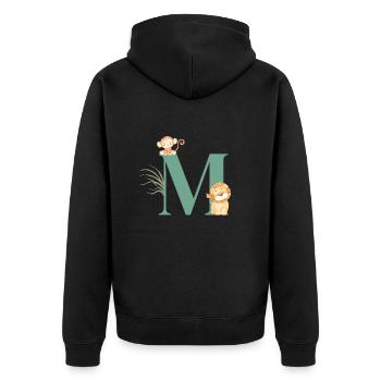 Letter M Green Jungle Animals - Unisex Premium Organic Zip Hoodie - black - Back - Nico (187cm)
