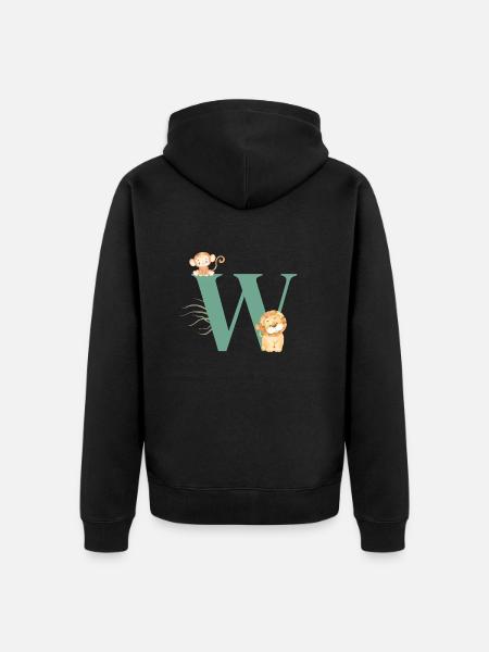 Dschungeltier Grün mit Buchstabe - Unisex Premium Bio Zip Hoodie - Schwarz