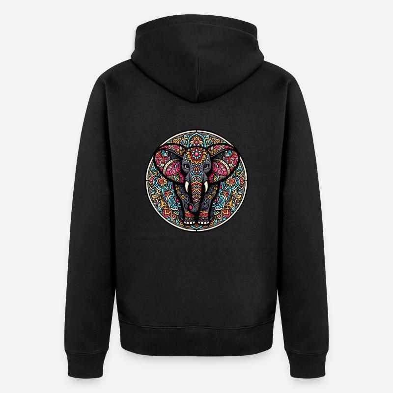 Indian mantra elephant - Unisex Premium Organic Zip Hoodie - black