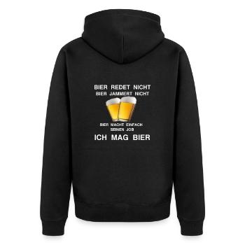 ICH MAG BIER, Bier macht seinen Job - Unisex Premium Bio Zip Hoodie - Schwarz - Hinten - Nico (187cm)