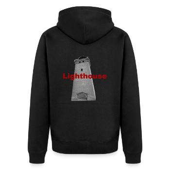 dänisches lighthouse Leuchtturm - Unisex Premium Bio Zip Hoodie - Schwarz - Hinten - Nico (187cm)