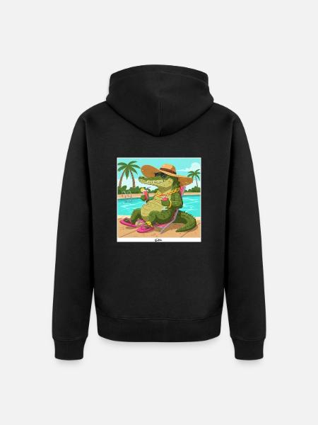 Krokodil am Pool mit Longdrink - Unisex Premium Bio Zip Hoodie - Schwarz