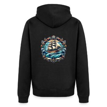 Sailing Ship Logo - Unisex Premium Organic Zip Hoodie - black - Back - Nico (187cm)