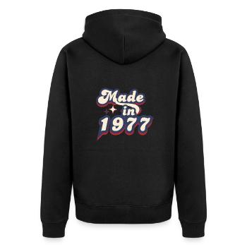 Hergestellt im Jahr 1977 Retro - Unisex Premium Bio Zip Hoodie - Schwarz - Hinten - Nico (187cm)
