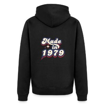 Hergestellt im Jahr 1979 Retro - Unisex Premium Bio Zip Hoodie - Schwarz - Hinten - Nico (187cm)