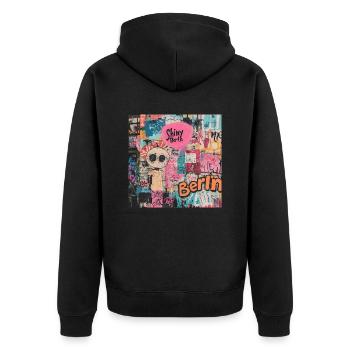 Shiny Berlin Street - Unisex Premium Bio Zip Hoodie - Schwarz - Hinten - Nico (187cm)