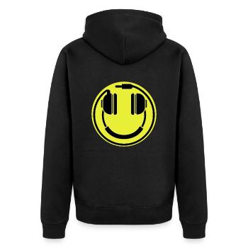 DJ Groove Kopfhörer Happy Face - Unisex Premium Bio Zip Hoodie - Schwarz - Hinten - Nico (187cm)