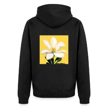 Eine beeindruckende weiße Blume - Unisex Premium Bio Zip Hoodie - Schwarz - Hinten - Nico (187cm)