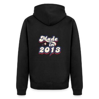 Made in 2013 retro - Unisex Premium Organic Zip Hoodie - black - Back - Nico (187cm)