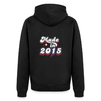 Hergestellt im Jahr 2015 Retro - Unisex Premium Bio Zip Hoodie - Schwarz - Hinten - Nico (187cm)