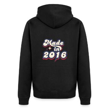 Hergestellt im Jahr 2016 Retro - Unisex Premium Bio Zip Hoodie - Schwarz - Hinten - Nico (187cm)