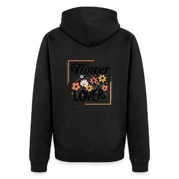 Blumenliebhaber Buntes Blumendesign Text Kunst - Unisex Premium Bio Zip Hoodie - Schwarz - Hinten - Nico (187cm)