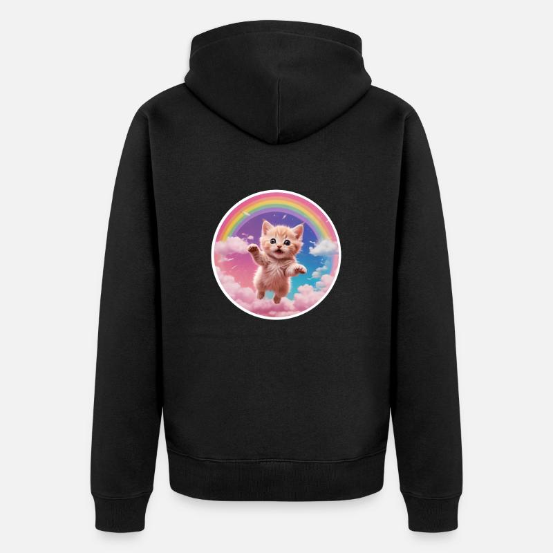 Chaton Rose Arc-en-ciel 1 - Veste à capuche bio Premium Unisexe - noir