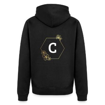 Buchstabe c Goldener Blumenrahmen - Unisex Premium Bio Zip Hoodie - Schwarz - Hinten - Nico (187cm)