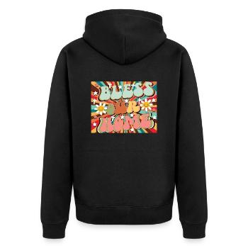 bless our home - Unisex Premium Bio Zip Hoodie - Schwarz - Hinten - Nico (187cm)