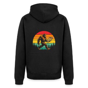 Bigfoot Pizza Lover Sasquatch Retro Sonne 80er - Unisex Premium Bio Zip Hoodie - Schwarz - Hinten - Nico (187cm)