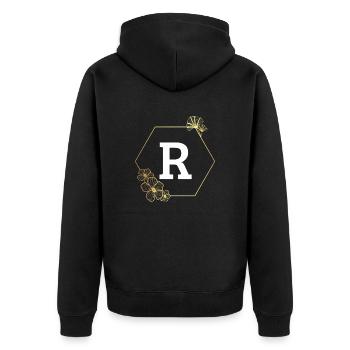 Buchstabe r Goldener Blumenrahmen - Unisex Premium Bio Zip Hoodie - Schwarz - Hinten - Nico (187cm)