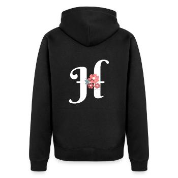 Buchstabe h Minimalistische Blumen - Unisex Premium Bio Zip Hoodie - Schwarz - Hinten - Nico (187cm)