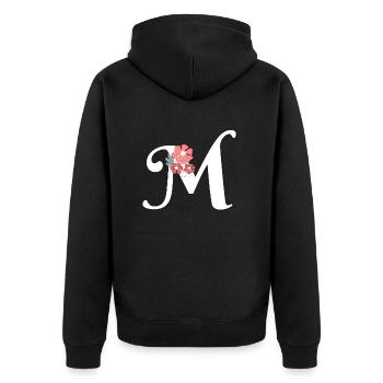 Buchstabe m minimalistische Blumen - Unisex Premium Bio Zip Hoodie - Schwarz - Hinten - Nico (187cm)