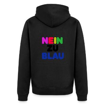 Nein zu blau 1 - Unisex Premium Bio Zip Hoodie - Schwarz - Hinten - Nico (187cm)