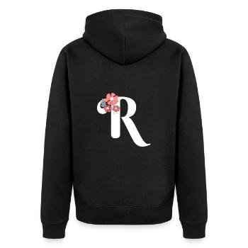 Lettre r fleurs minimalistes - Veste à capuche bio Premium Unisexe - noir - Dos - Nico (187cm)