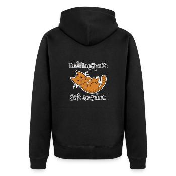 Rote Katze – Lieblingssport: Süß aussehen - Unisex Premium Bio Zip Hoodie - Schwarz - Hinten - Nico (187cm)