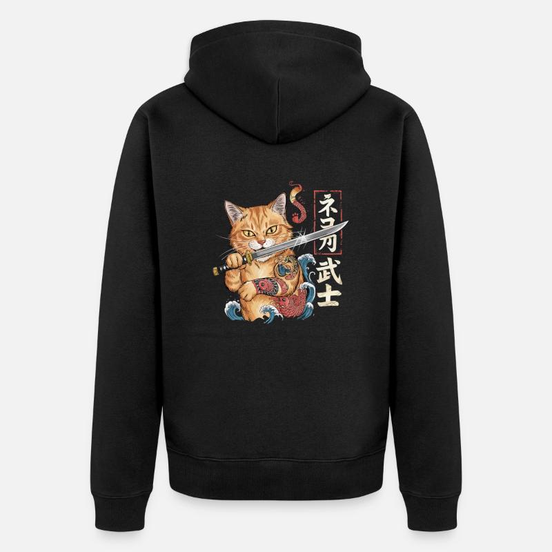 Chat samouraï - Veste à capuche bio Premium Unisexe - noir