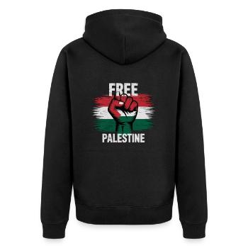 Freies Palästina - Unisex Premium Bio Zip Hoodie - Schwarz - Hinten - Nico (187cm)