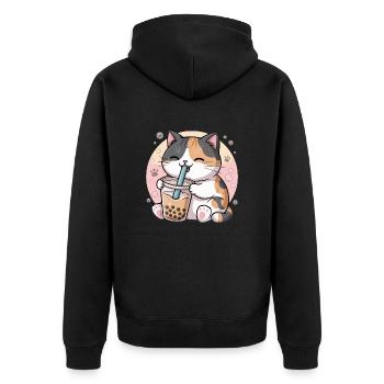Katze trinkt Bubble Tea - Unisex Premium Bio Zip Hoodie - Schwarz - Hinten - Nico (187cm)