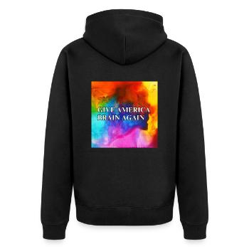 Give America Brain Again - buntes Design colorful - Unisex Premium Bio Zip Hoodie - Schwarz - Hinten - Nico (187cm)