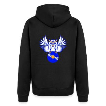 DJ Eule Vinyl Platte Schallplatte Musik Club Party - Unisex Premium Bio Zip Hoodie - Schwarz - Hinten - Nico (187cm)