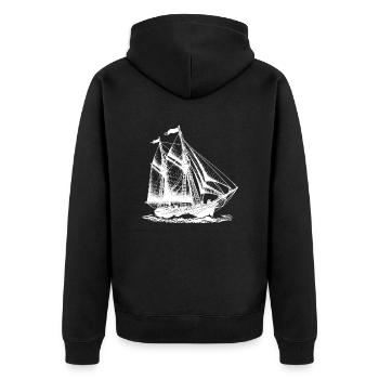 Vintage Segelschiff Motiv für echte Entdecker - Unisex Premium Bio Zip Hoodie - Schwarz - Hinten - Nico (187cm)