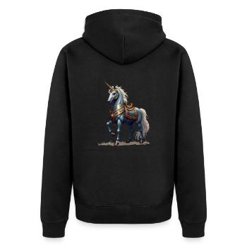 Schottisches Ritter-Einhorn - Unisex Premium Bio Zip Hoodie - Schwarz - Hinten - Nico (187cm)