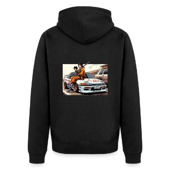 頭 Kashira Racer - Unisex Premium Bio Zip Hoodie - Schwarz - Hinten - Nico (187cm)